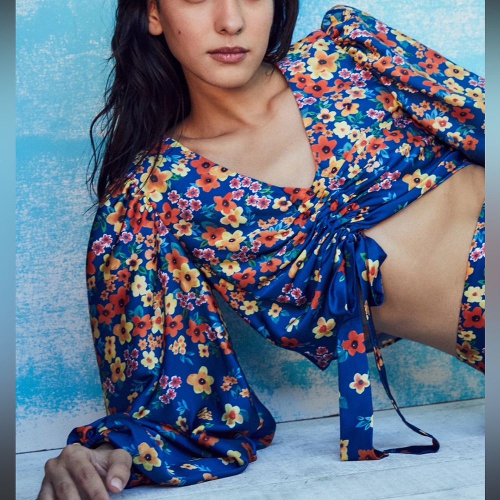 AMUR Women's Blue Xiomara Floral Crop Top NWT XS